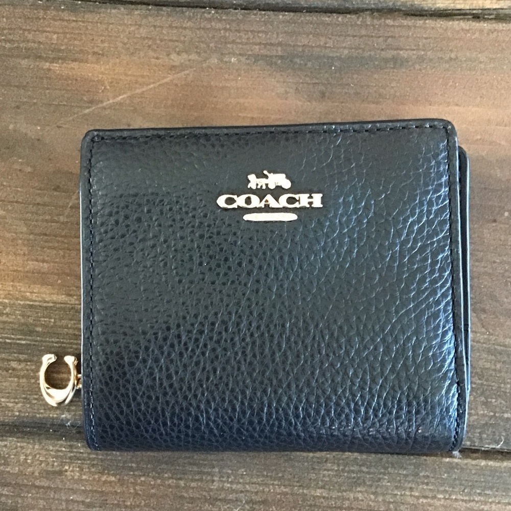 Coach Black Leather Compact Wallet NEW